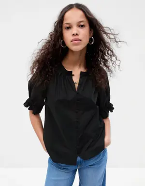 Ruffled Puff Sleeve Shirt black