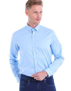 Mavi 100% Pamuk Comfort Fit Düz Uzun Kollu Gömlek