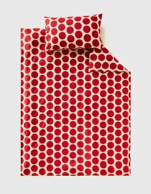 single duvet cover set in white with red polka dots