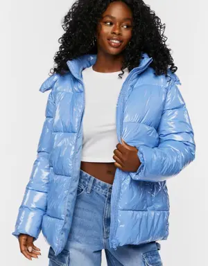 Forever 21 Hooded Puffer Jacket Sky Blue