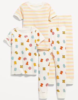 Old Navy Unisex 4-Piece Snug-Fit Graphic Pajama Set for Toddler & Baby white