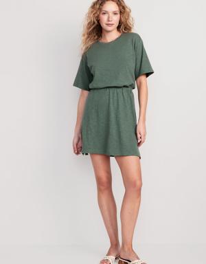 Waist-Defined Slub-Knit Mini Dress for Women green