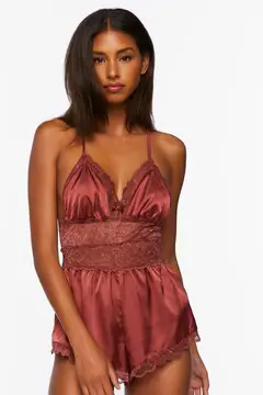 Forever 21 Forever 21 Floral Lace Satin Lingerie Romper Brick. 2