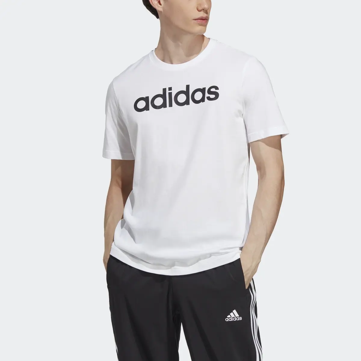 Adidas Essentials Single Jersey Linear Embroidered Logo T-Shirt. 1