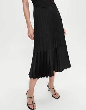 Satin-effect pleated midi-skirt