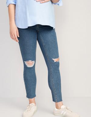 Maternity Premium Full Panel Rockstar Super Skinny Ripped Ankle Jeans blue