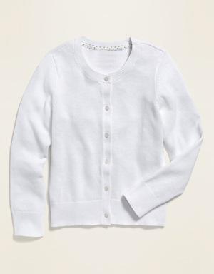 School Uniform Button-Front Cardigan for Girls white