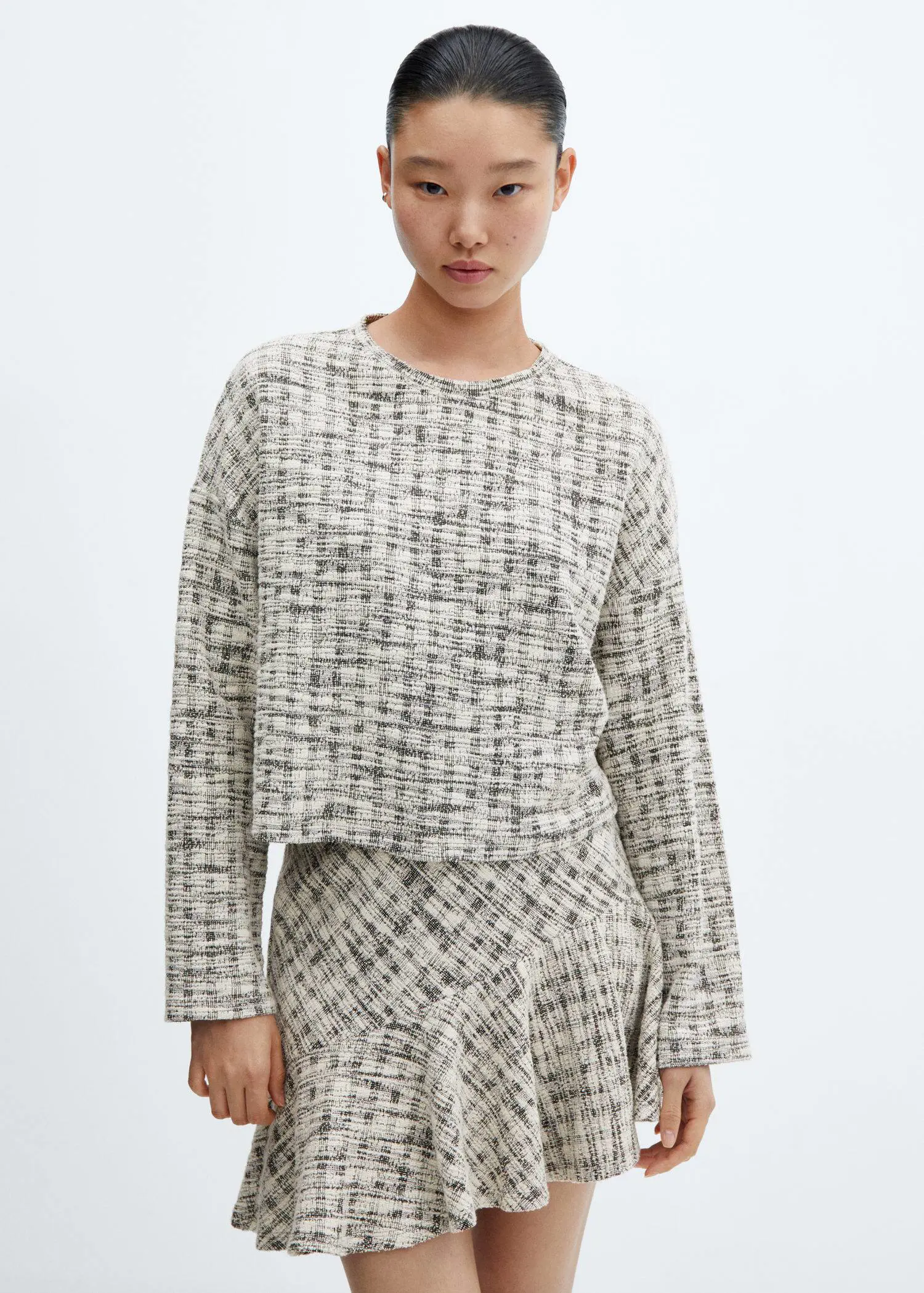 Mango Asymmetrical tweed skirt. 1