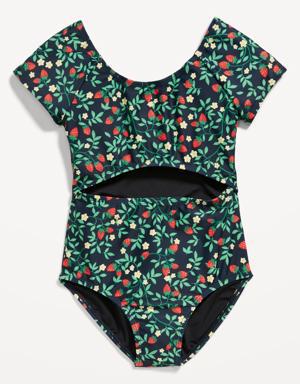 Old Navy Center-Front Cutout One-Piece Swimsuit for Girls green