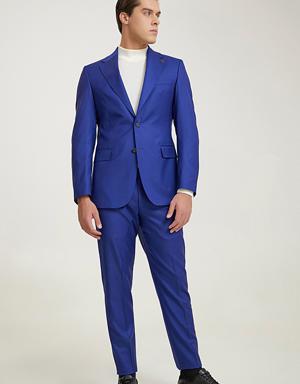 Damat Slim Fit Saks Mavi Düz %100 Yün Takim Elbise