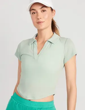 UltraLite Rib-Knit Cropped Polo Shirt for Women green