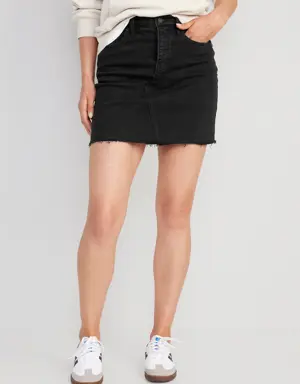 High-Waisted OG Straight Button-Fly Black Mini Jean Skirt for Women black