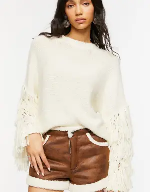 Forever 21 Faux Shearling Trim Shorts Cocoa/Vanilla