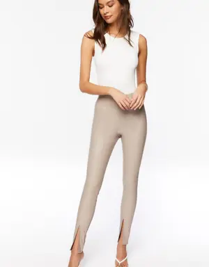 Forever 21 Faux Leather Split Hem Skinny Pants Taupe