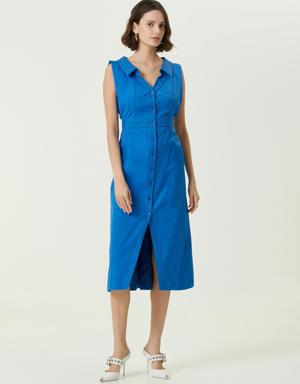 Mavi Midi Gömlek Elbise