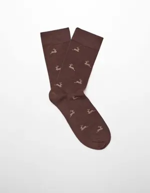 Christmas-print cotton socks