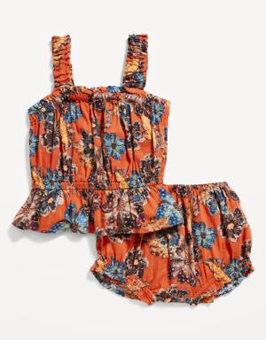 Matching Printed Sleeveless Top & Bloomer Shorts Set for Baby orange