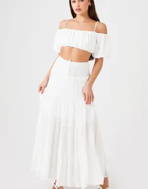 Forever 21 Smocked Maxi Peasant Skirt White