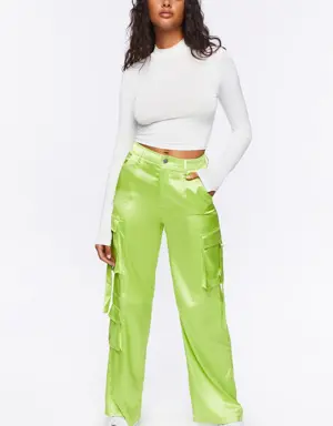 Forever 21 Satin Cargo Mid Rise Pants Lime