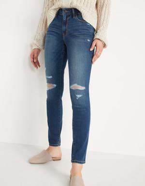 Old Navy Mid-Rise Pop Icon Ripped Skinny Jeans for Women blue
