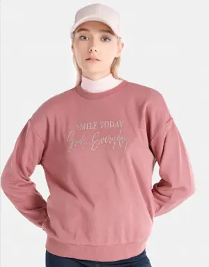 Regular Fit Baskılı Pembe Kadın Sweatshirt