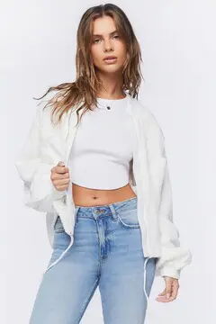 Forever 21 Forever 21 Gauze Bomber Jacket White. 2