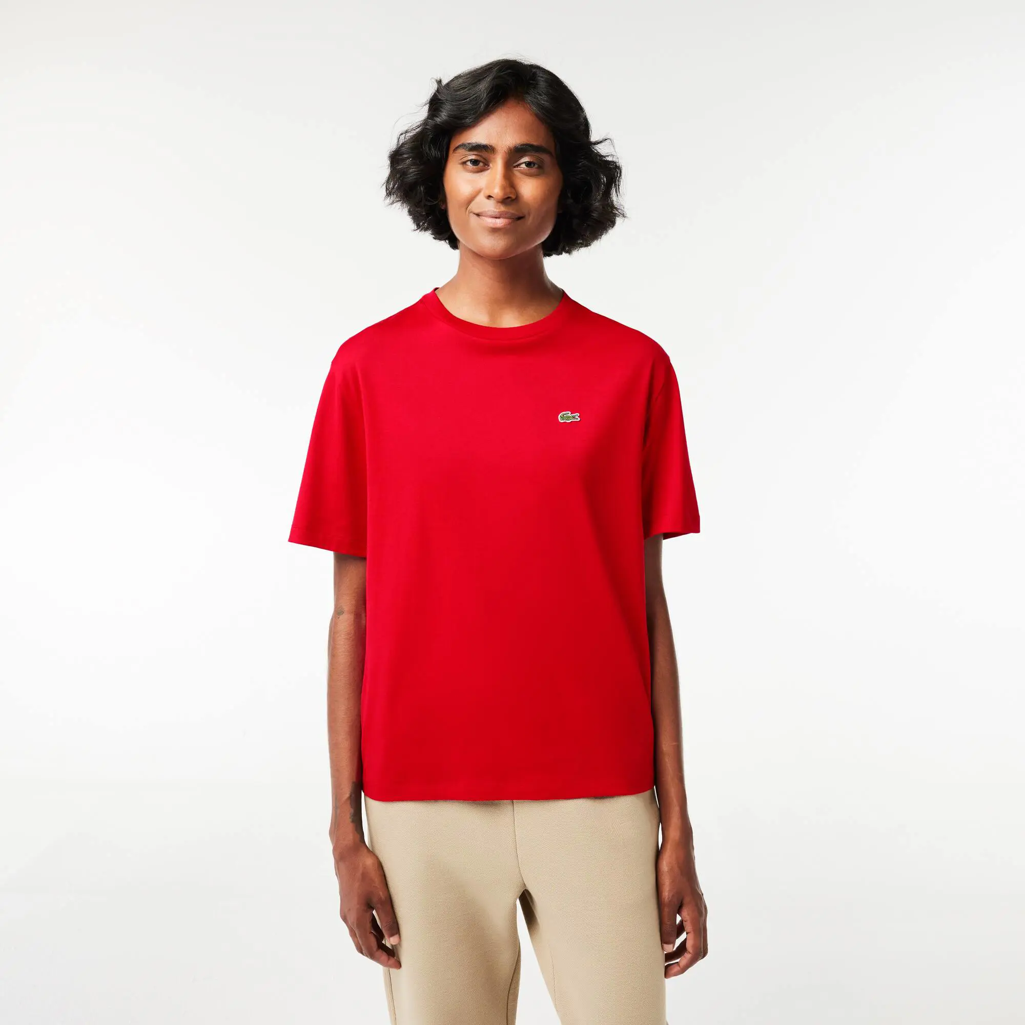 Lacoste T-shirt em algodão premium com decote redondo para Mulher. 1