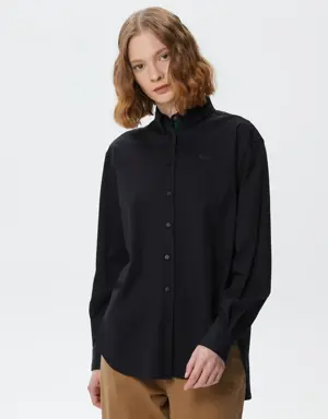 Kadın Oversized Düğmeli Yaka Siyah Gömlek
