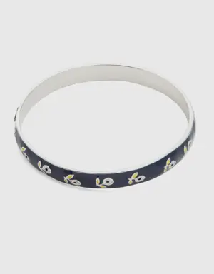 dark blue bangle bracelet with white flowers