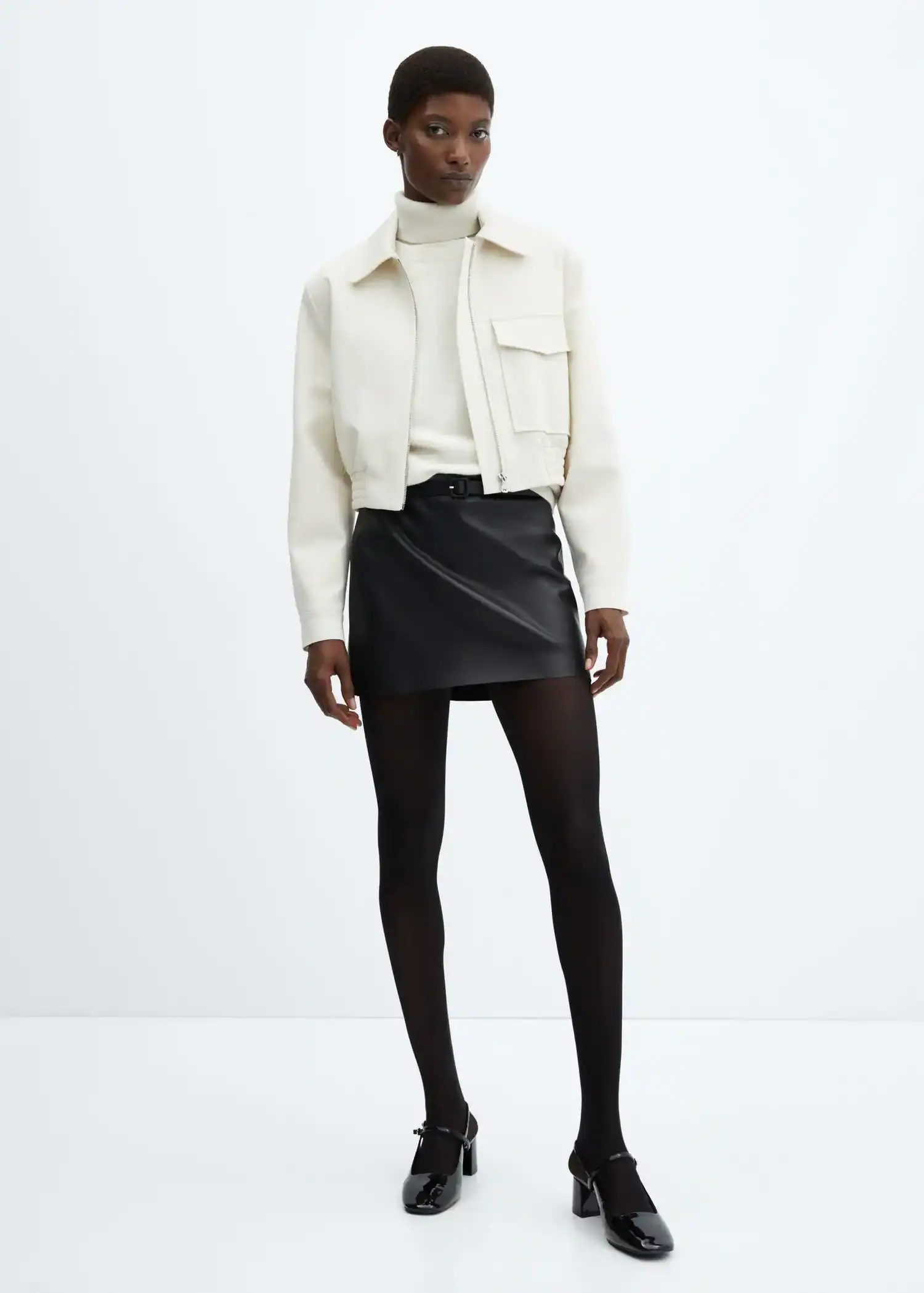 Mango Leather-effect mini-skirt with belt. 3