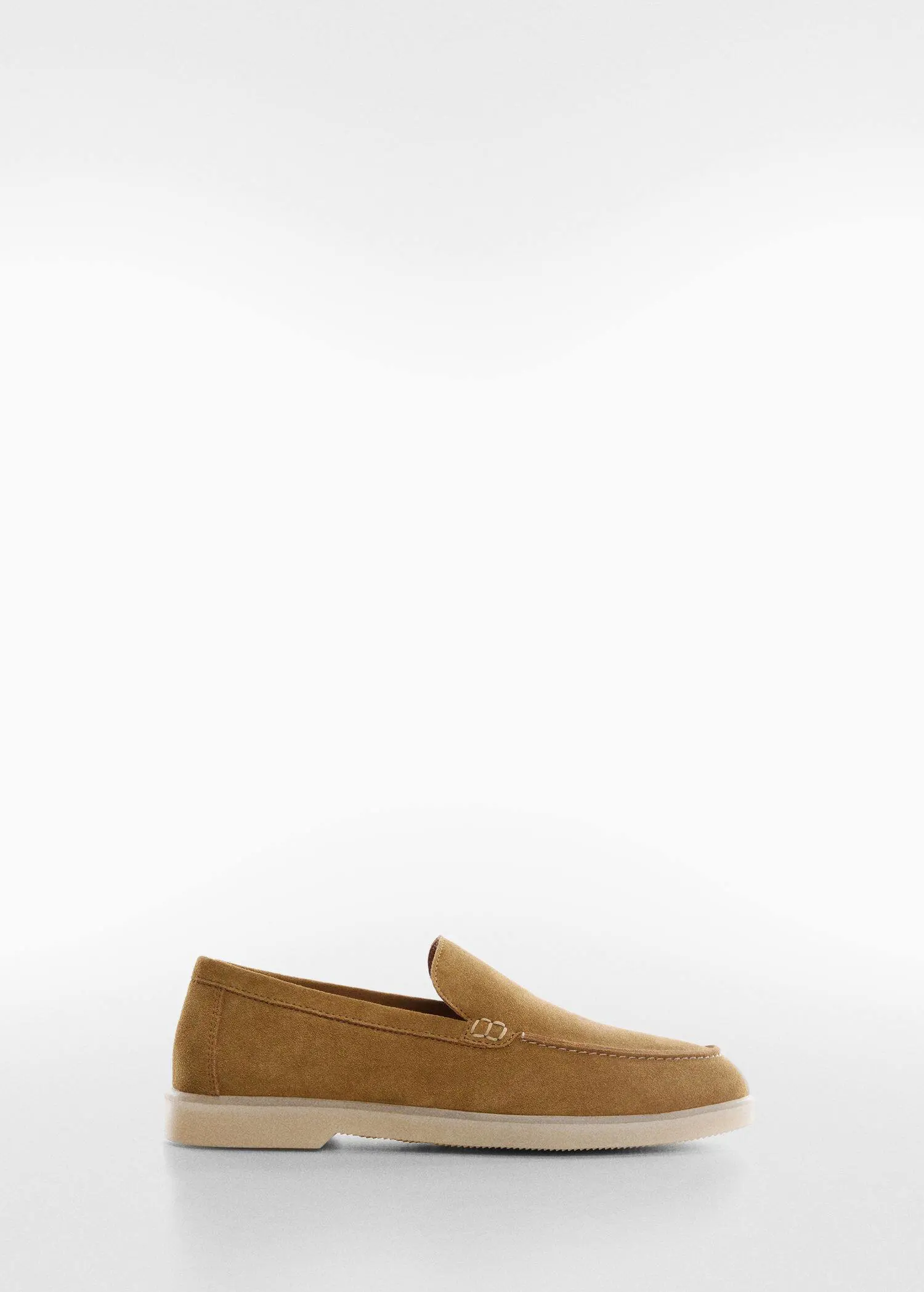 Mango Split leather shoes. a tan loafer shoe on top of a white surface. 