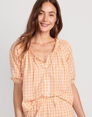 Matching Puff-Sleeve Pajama Swing Top for Women multi