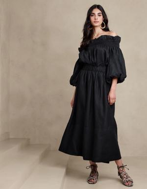 Bria Linen Midi Skirt black