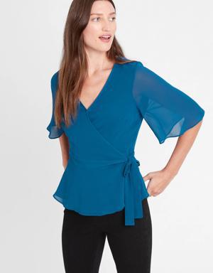 Banana Republic Petite Wrap Blouse blue