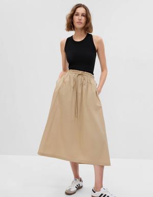 Paperbag Pull-On Midi Skirt beige