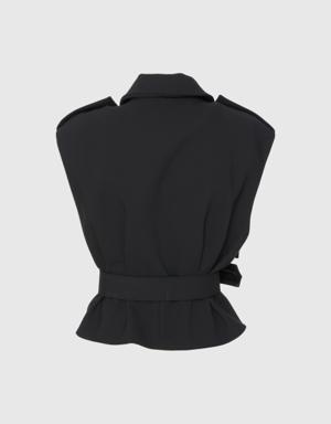 Belted Low Shoulder Form Black Vest