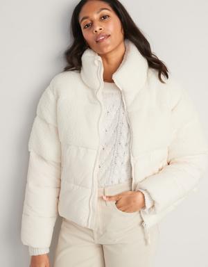 Short Sherpa-Paneled Puffer Jacket for Women white