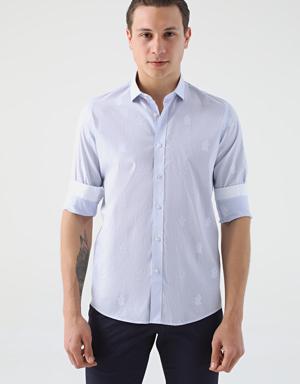 Tween Slim Fit Lacivert Desenli %100 Pamuk Gömlek