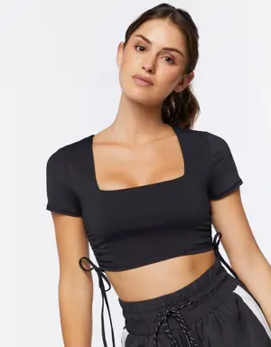 Forever 21 Active Ruched Drawstring Crop Top Black