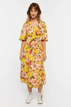 Forever 21 Forever 21 Floral Midi Wrap Dress Yellow/Multi. 2 Forever 21 Forever 21 Floral Midi Wrap Dress Yellow/Multi. 2