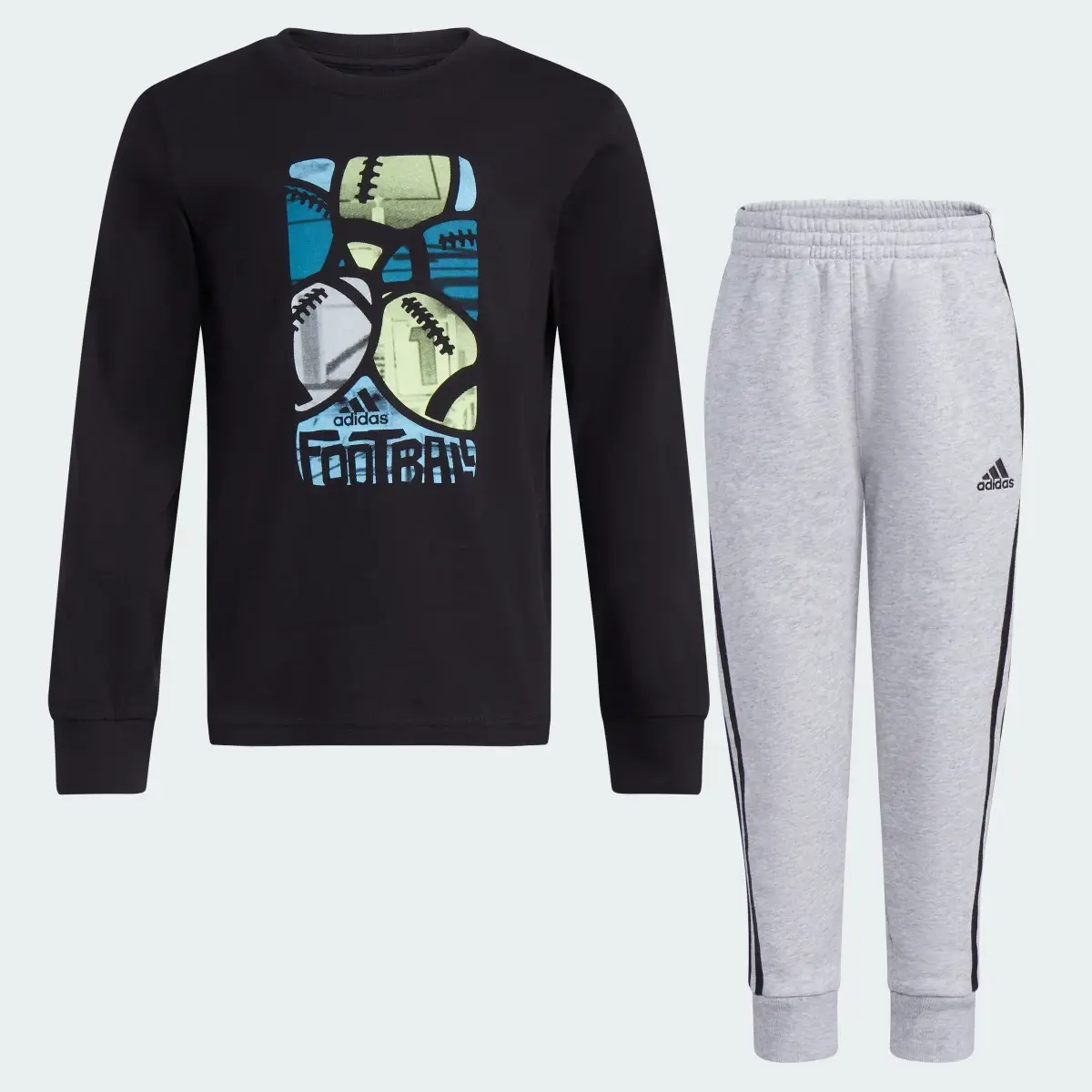 Adidas Two-Piece Cotton Tee and Heather Fleece Jogger Set. 3