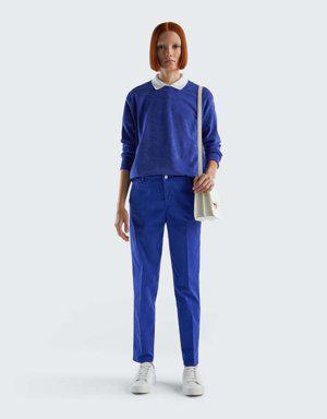 Kadın Mavi Elastanlı Basic Chino Pantolon