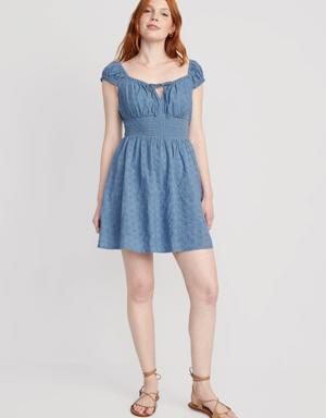 Waist-Defined Smocked Mini Dress blue