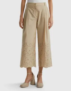 wide trousers with broderie anglaise embroidery
