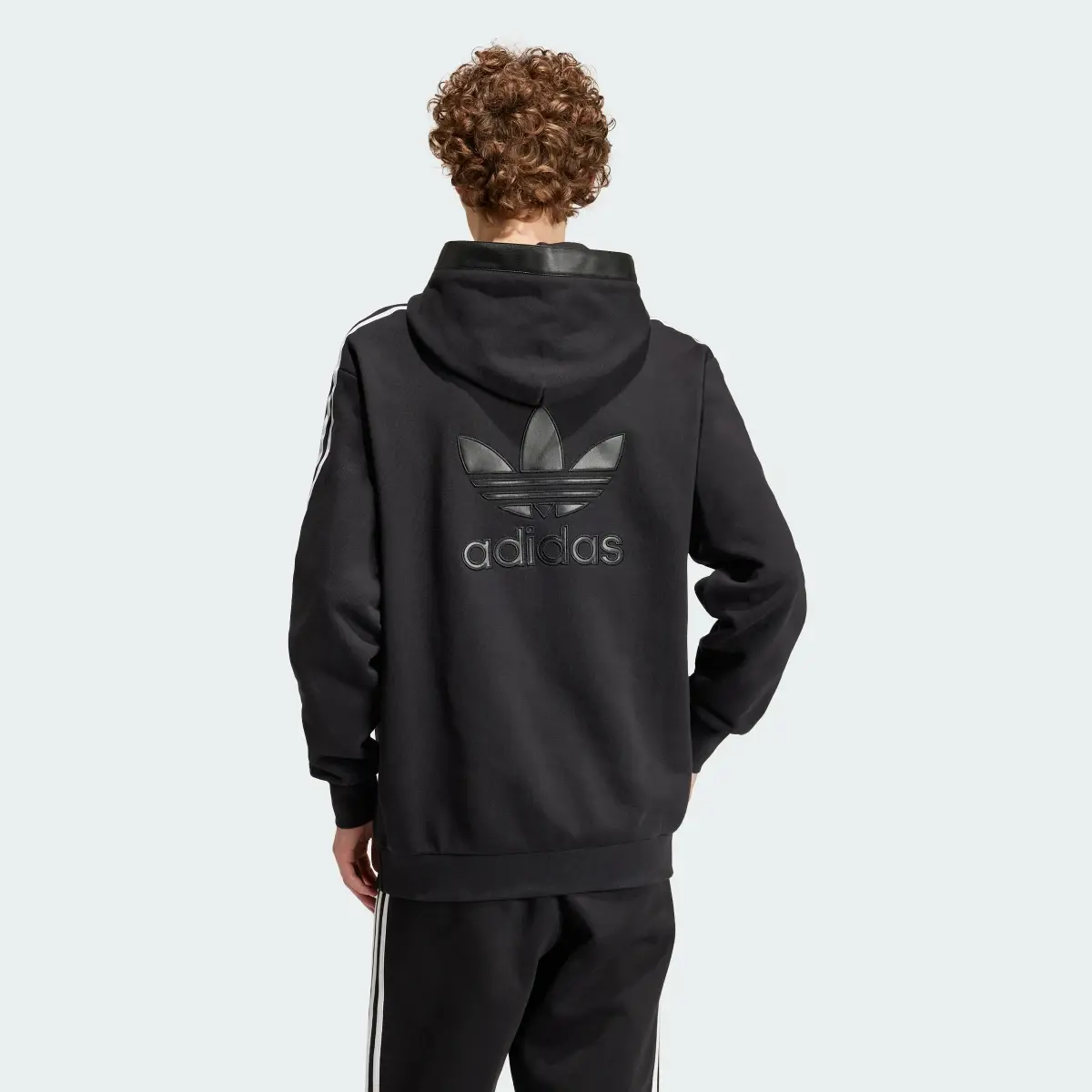 Adidas Faux Leather Adicolor 3-Stripes Heavy Fleece Hoodie. 3