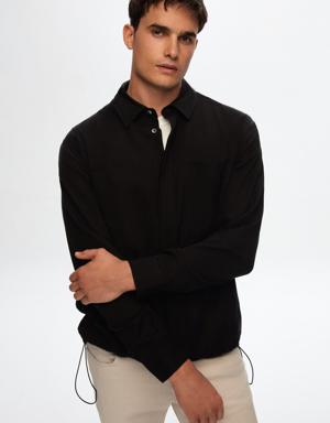 Tween Relaxed Siyah Düz %100 Tencel Etek Ucu Bağcıklı Gömlek