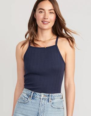 Scallop-Trimmed Pointelle-Knit Cami Top for Women blue