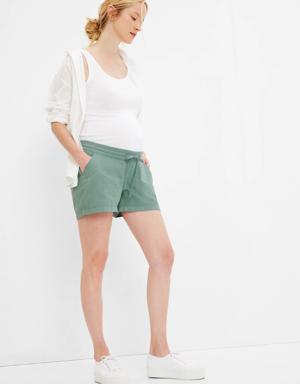 Maternity Linen-Cotton Pull-On Shorts green