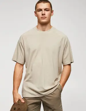 Mango T-shirt coton-lin texturé