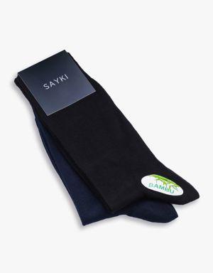Siyah Düz Pamuklu Dikişsiz İkili Soket Çorap